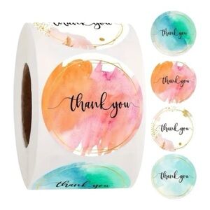 500 Assorted Round Watercolor 1” Watercolor Thank You Stickers Set NEW